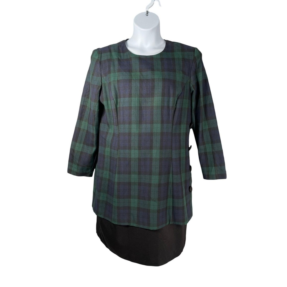 Vintage 80's Dress Santa Fe by Jim‎ Tremblay 16 Blackwatch Plaid Made in USA